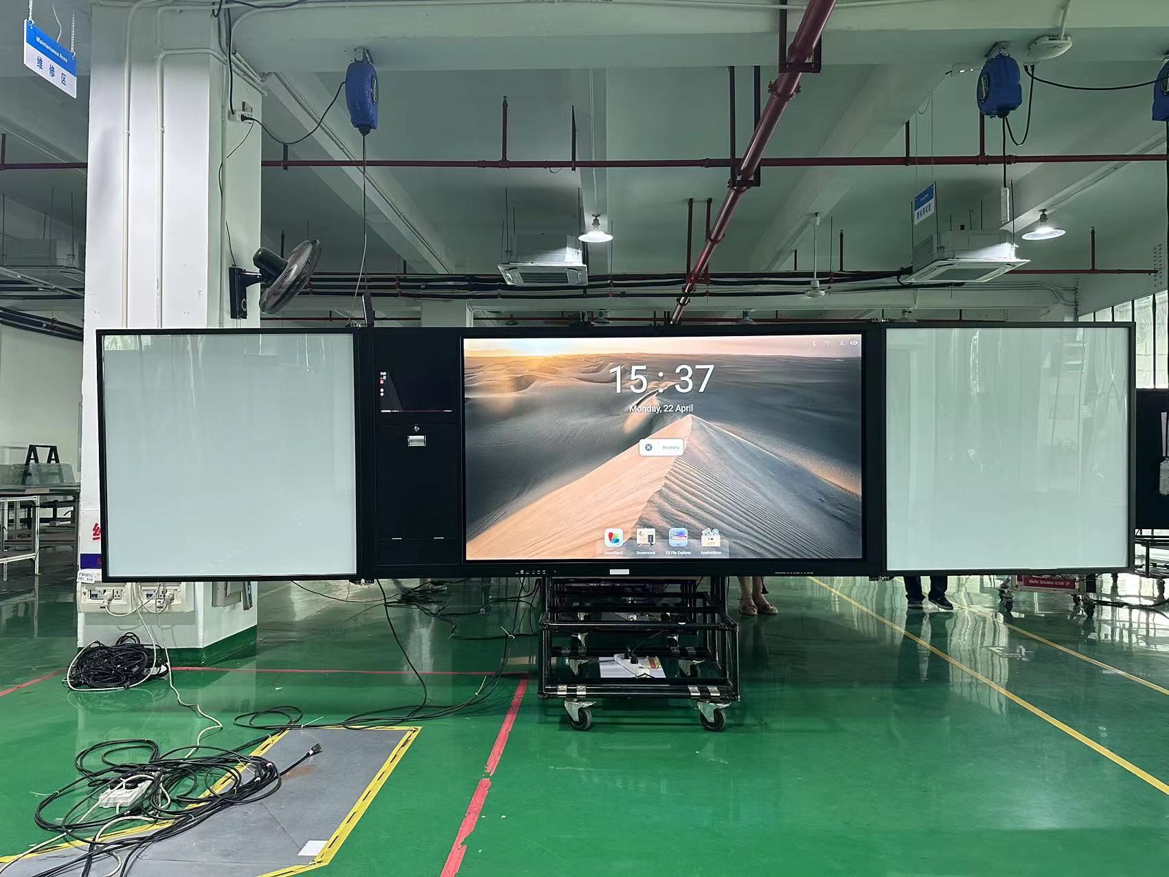 AIO 75 Inch Smart Touch Panel Android Win Sided Boards With Cam Mic Mobile Stand For Meeting University