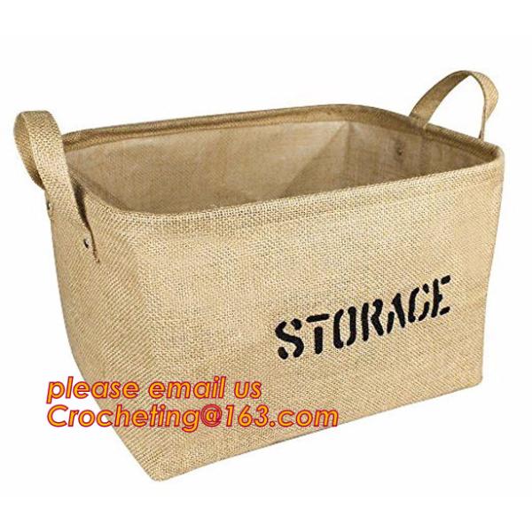 jute fabric storage basket with cotton rope handle,hot sale extra large baskets kids rope storage baskets with handles