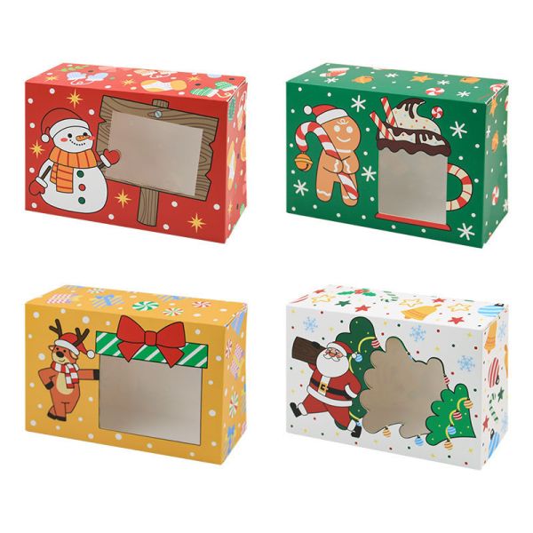 Christmas Window Gift Box Set Snowman Santa Gingerbread Patterns Clear Viewing Windows Multi Size Present Boxes