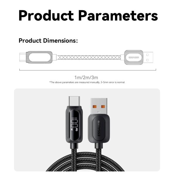 ESSAGER ES-X57 Series 100W USB A to Type C Cable USB C to USB