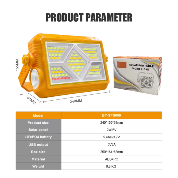 Multifunctional Solar-Powered Portable Work Light | Three Color Temperatures, Dimmable Lighting