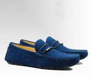 Quality Tie Up Casual Mens Blue Suede Loafers Genuine Leather Handmade Suede Shoes​ for sale