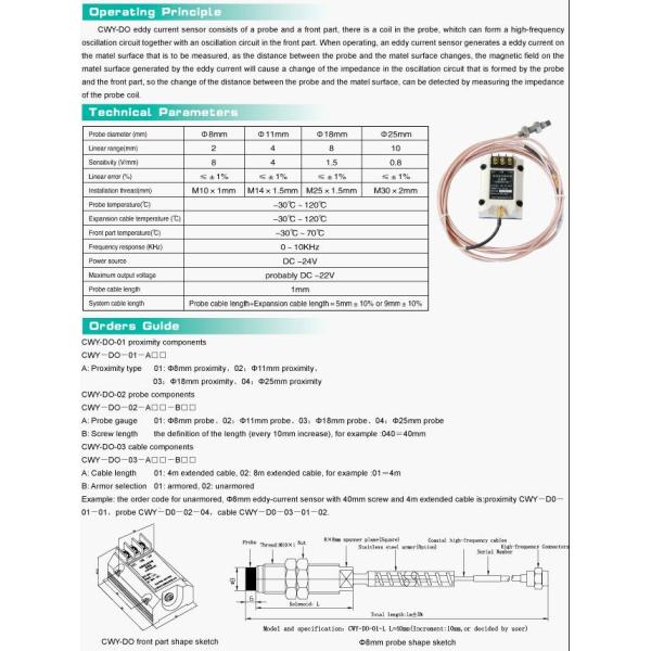 CWY-DO Eddy Current Sensor, ZHJ-3D Low Frequency Vibration Rotational Speed Sensor