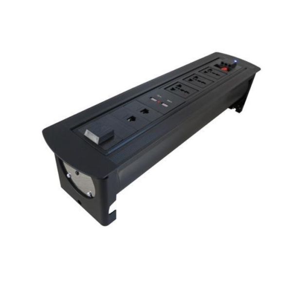 Black Color Conference Table Power Outlets Durable With HDMI Interface