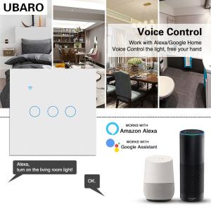 Quality 3gang Smart Wi Fi Switch With White Tempered Glass Panel Type 86 Tuya Smart App Support Alexa Voice Timing for sale