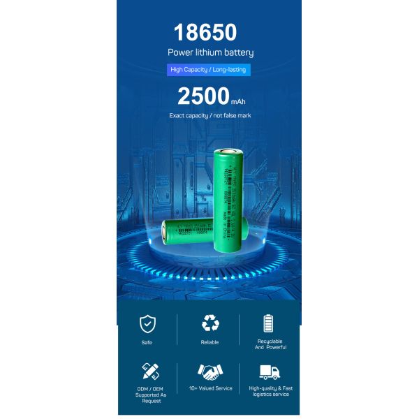 NCM 18650 3.6 Volt Lithium Ion Battery Cell 2500MAh High Capacity Rechargeable