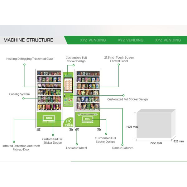 XYZ Source Factory Cold Beverage Cola Combo Touch Screen Custom Self Drink and Snack Vending Machine