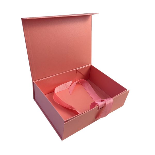 Rigid Cardboard Magnetic Closure Lingerie Gift Box Folding Packaging With Ribbon