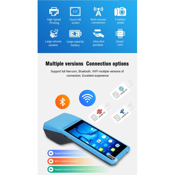 Mini Handheld Smart All In One POS Terminal Machine Receipt Printer 2GB+16GB