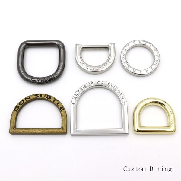 Antique Silver Plated Custom Flat Metal Dee Ring With Deep Black Logo For Leather Bag