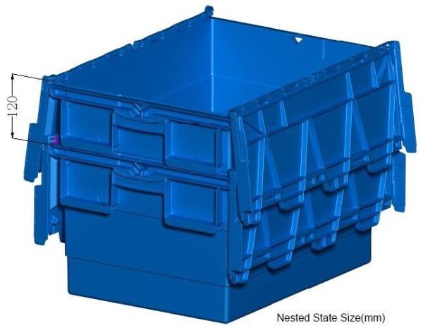 Heavy duty stackable attached lid turnover box, Stackable and nestable plastic