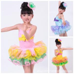 China Children's veil Latin performance sequins dance costume Girls dancing princess dress suit on sale