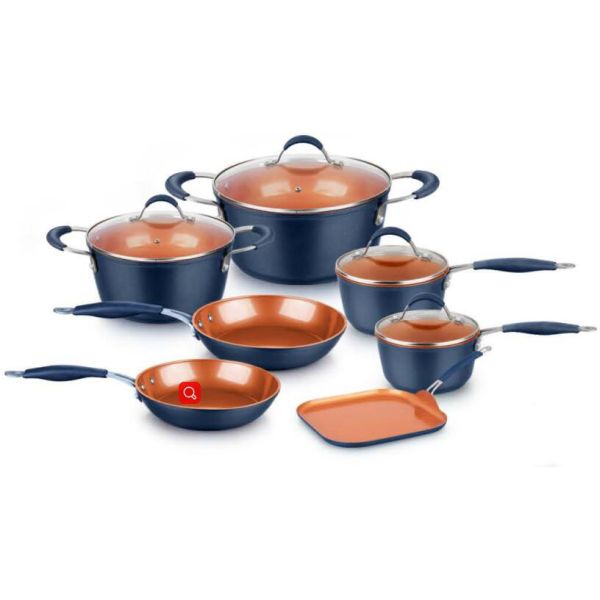 FDA approved copper Titanium ceramic coating 5pc aluminum cookware set stainless steel handles
