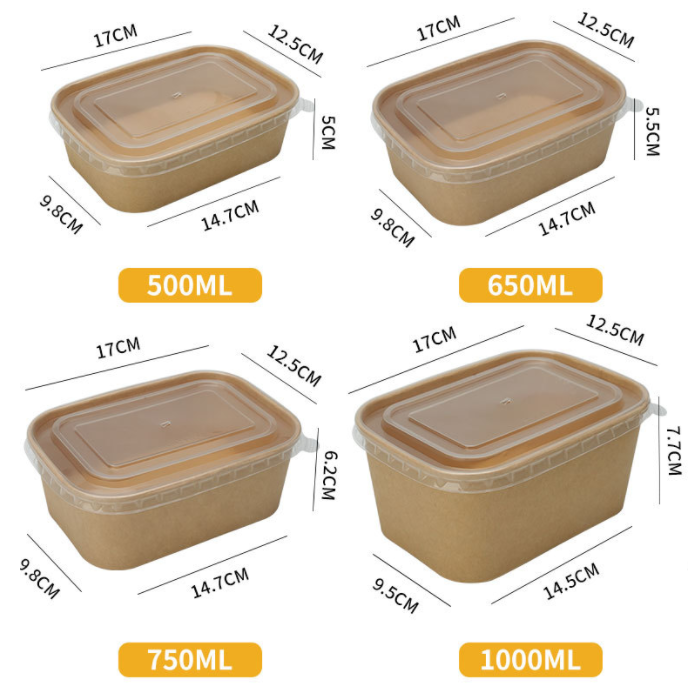 Disposable PET Kraft Paper Square Lunch Box With Lid Fast Food Packaging For Household Bento And Sushi Disposable Paper Bowl