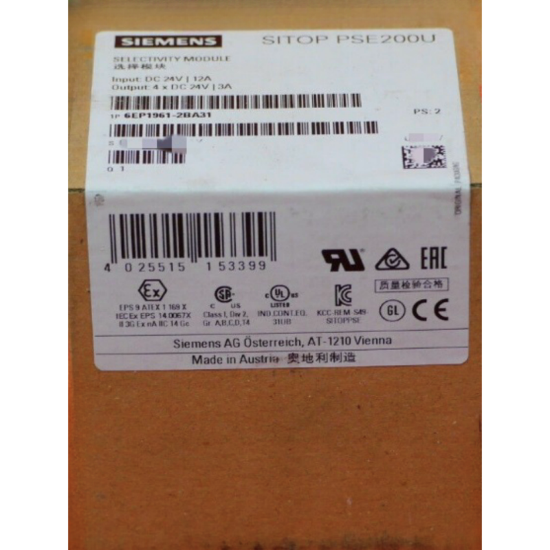 SIEMENS 6EP1961-2BA31 SITOP PSE200U 3 A SELECTIVITY MODULE 4-CHANNEL INPUT: 24 V DC/12 A OUTPUT: 24 V DC/4X 3 A
