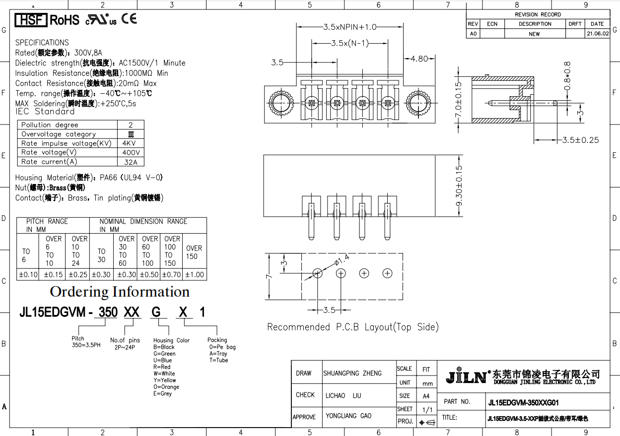 Brass PBT Pluggable Terminal Connector M4.0 Steel 3.5mm Pitch 16-28AWG