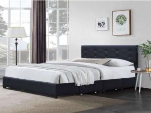 Quality Minimalistic  Queen Bed Frame Black Tufted PU Leather Headboard for sale