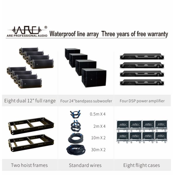ARE Audio Line Array Outdoor System with Eight Dual 12" Full Range and Four 24" Bandpass Subwoofers