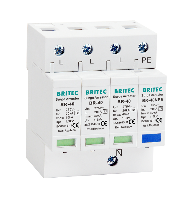BR-40 3P+1 T2 Type 2 Surge Arrester Lightning Arrestor 3 phase Thunder Protector Spd