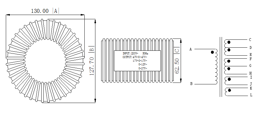 Audio Toroidal Transformer Class B CDB-450-220-47 With Low Magnetic Noise