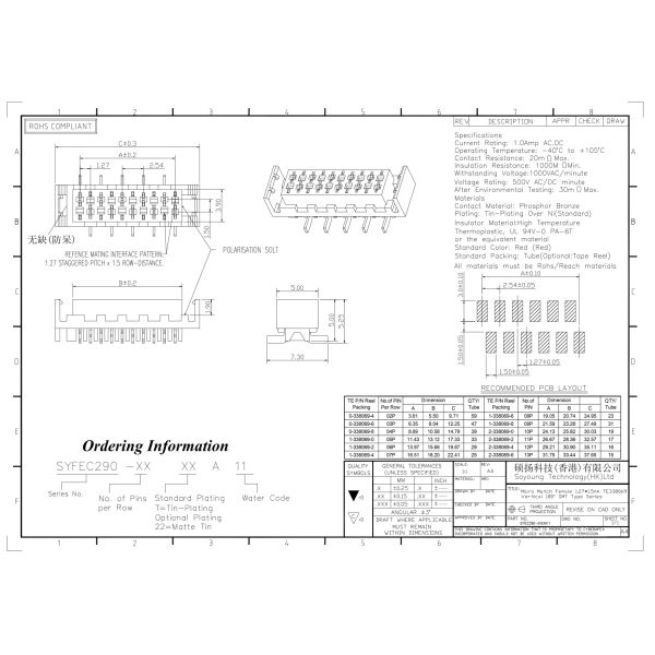 1.27mm*1.5mm Smt Type Connector Red Micro ROHS Certificated