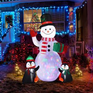Quality 6 Feet Christmas Inflatable Snowman and Penguins Colorful Rotating Led Lights Blow up Outdoor Yard Decoration for sale
