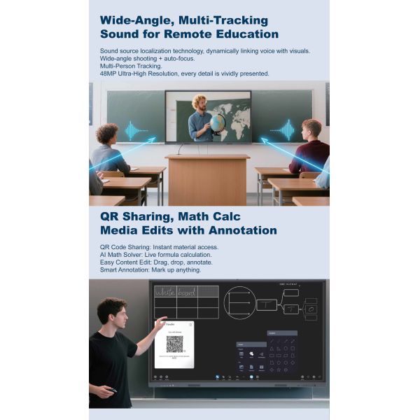 110 Inch A Type Ai Dual System Finger Touch Smart Interactive Whiteboard