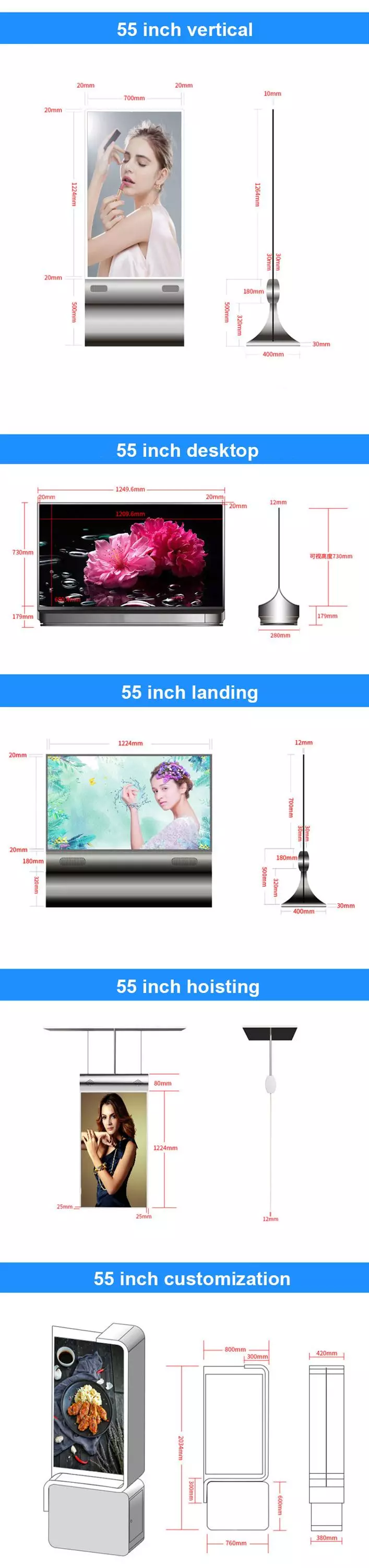 55 Inch Wall Mounted Lcd Display Interactive Digital Signage Display Advertising Players Screen Kiosk
