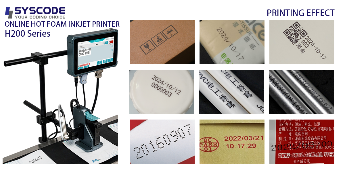 Syscode H200 Prints variable data via Ethernet. Perfect for food, pharma, and cosmetic production lines. Easy to integrate and operate.