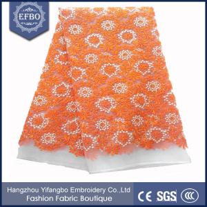 Quality Beautiful design embroidery orange korean lace / organza nice african lace for wedding for sale