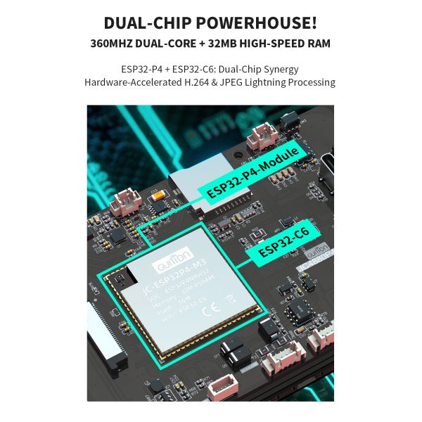 JC4880P443C_I_W_Y Kit Avanzado ESP32: Pantalla Capacitiva 4.3'', WiFi 6 (C6), P4 Dual-Core y Soporte para Cámara