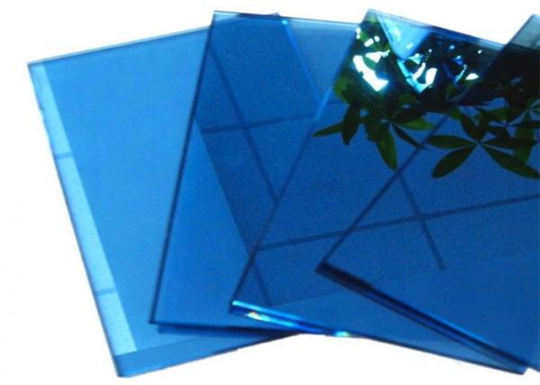 Flat Shape Dark Blue Reflective Glass , Reflective Tempered Glass Sample Available
