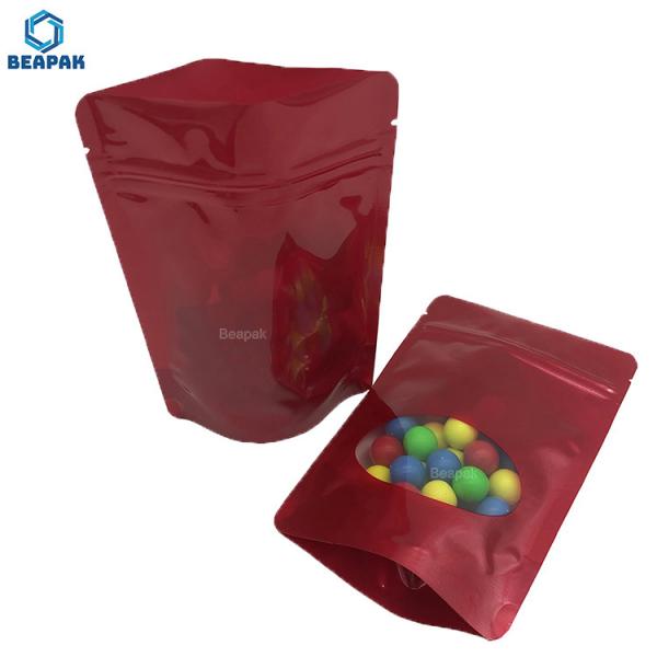 Buy 200pcs Plastic Glossy Red Stock Packaging Bags With Clear Window at wholesale prices