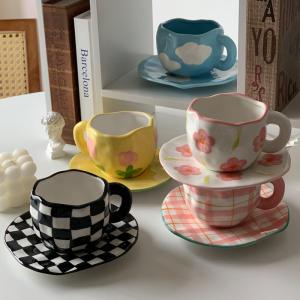Quality ins ceramic mug handmade irregular 10oz customised coffee cup and saucer afternoon tea ceramic cup retro stoneware mug for sale