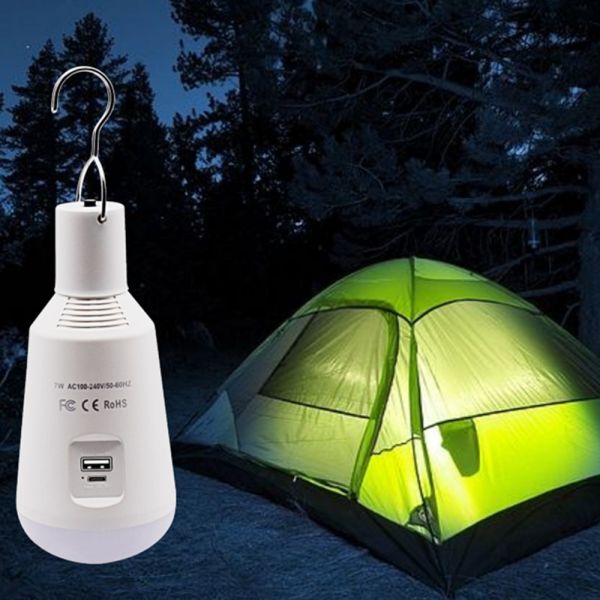LED Solar Light Solar Bulb with Remote Control Lamp Indoor Waterproof Panel Emergency Plastic Bulb Hook Tent Lantern Outdoor