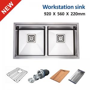 Quality 5mm Large Undermount Kitchen Sink Stainless Steel Drop In Double Bowl 92x56 for sale