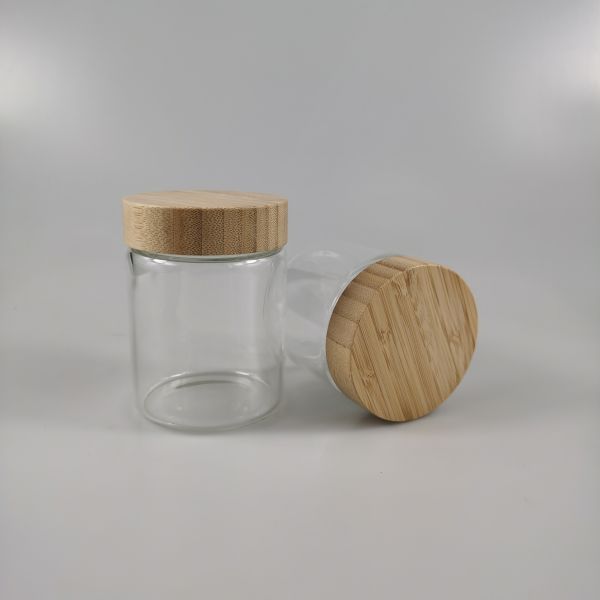 250ml Stocked Sealed Clear Round Borosilicate Glass Jar with Bamboo Lid Color Options