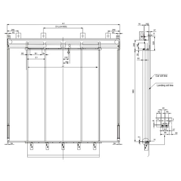 Passenger Elevator Door Operator 4 Panels Center Opening Landing Door Device