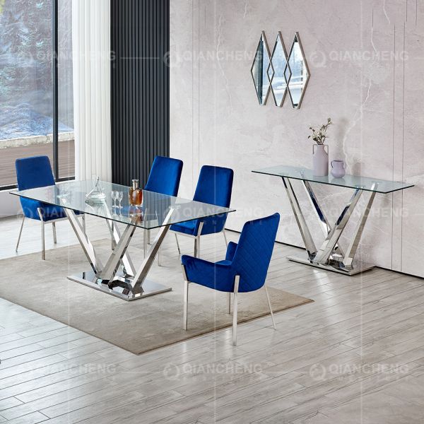 160cm Glass Top Metal Console Table