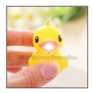 Quality HOT sale promotional gift printed logo led led yellow duck keychain keyrings with sound for sale