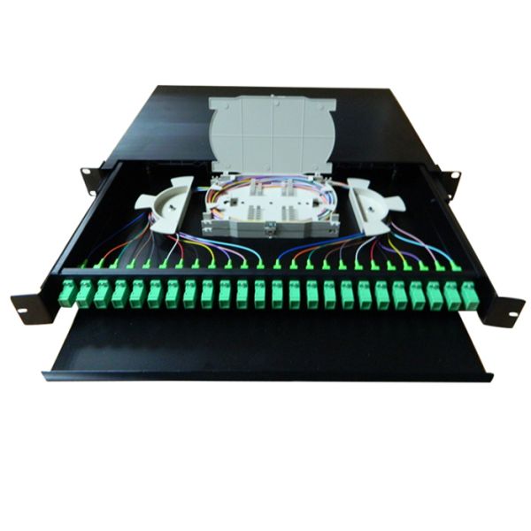 1U 19 Inch Fiber Optic Patch Panel 24 Port Cold Rolled Steel Material