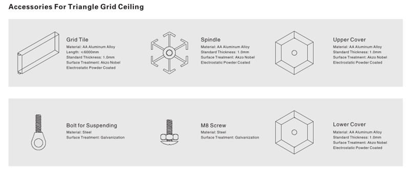 Extruded Triangle Commercial Ceiling Tiles , Aluminum Suspending Ceiling Grid