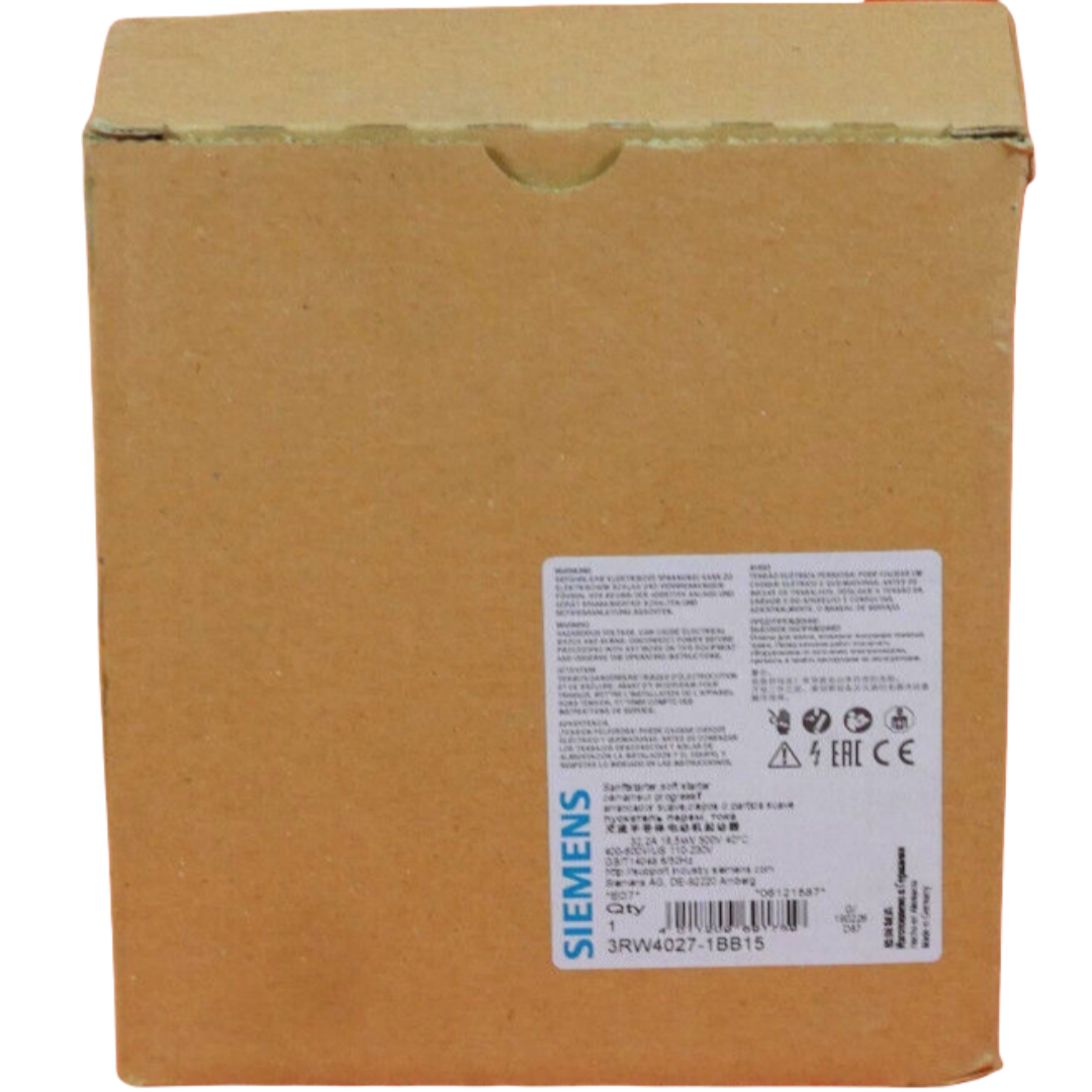 SIEMENS 3RW4027-1BB15 SIRIUS SOFT STARTER S0 32 A, 18.5 K KW/500 V, 40 °C 400-600 V AC, 110-230 V AC/DC SCREW TERMINALS