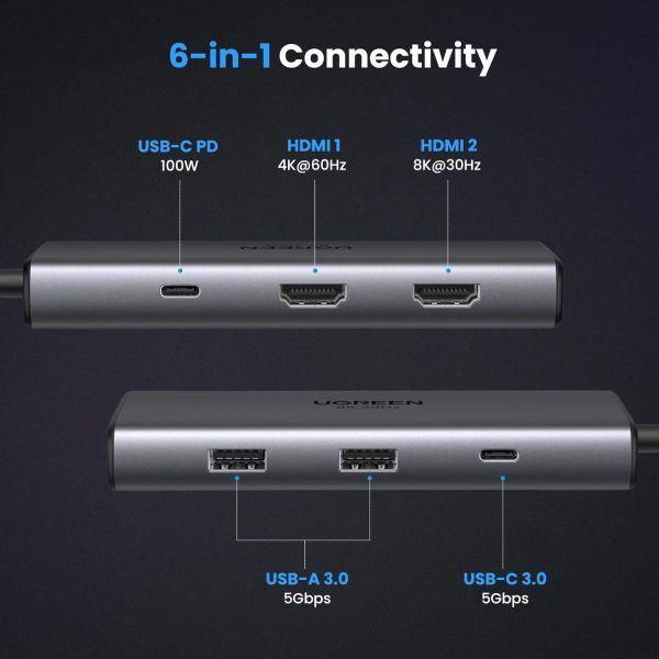 Revodok 206 Docking Station 6 In 1 USB C Dock Dual HDMI 4K