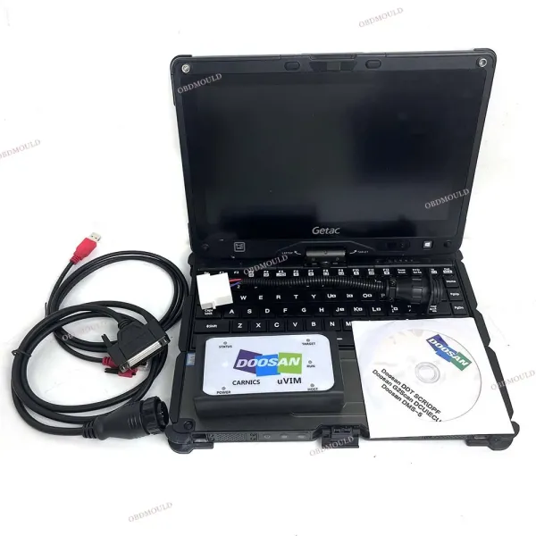 For Doosan uvim + Getac V110 laptop Excavator Forklift Engine Fault Detector DDT SCR DPF DCU ECU Scanner Fault Diagnostic Tool