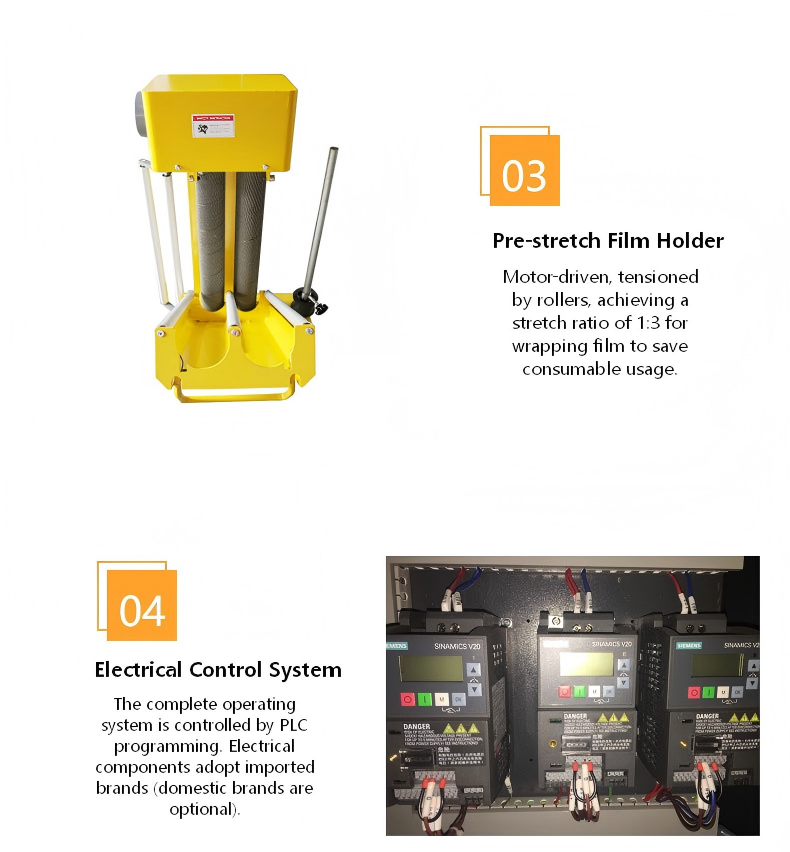 Electric Automatic Pre-Stretch Film Wrapping Machine Pallet Turntable for Beverage Chemical Packaging Motor Driven PLC