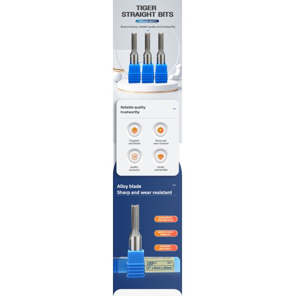 High Precision Tiger Router Bit 0.5in 0.25in Straight Tungsten Carbide Milling Bits