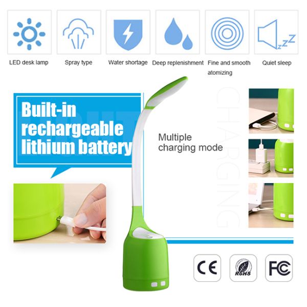 Elegant Flexible USB LED Table Lamp 3 Level Brightness Dimmable With Cool Mist Air Humidifier