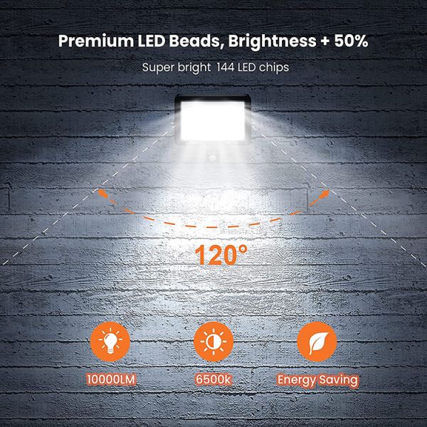 10000lm 100W LED Security Light With PIR Motion Sensor Black Grey
