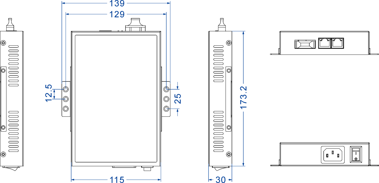 3 Port 10/100M Unmanaged Gigabit Ethernet Converter Wall Mounting Installation